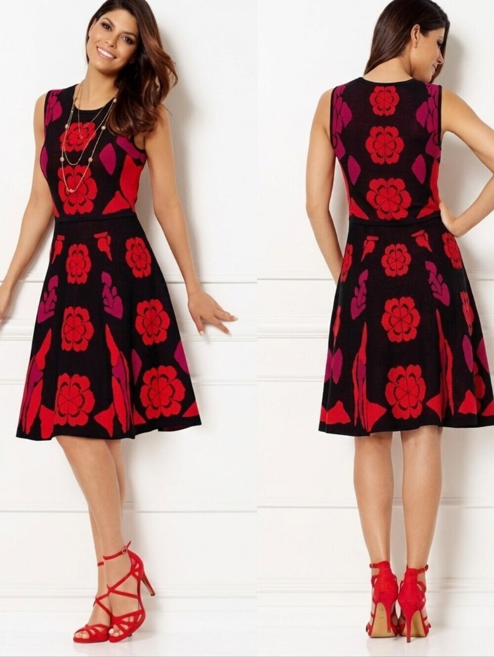 Eva Mendes NY&CO XL Martine Floral Jacquard Knit Fit Flare Dress Whimsigoth